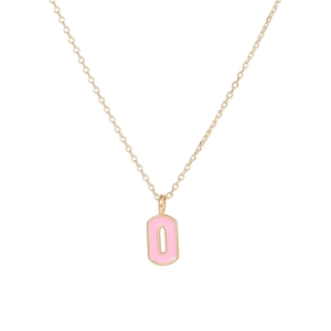 Exquisito collar con colgante de letra O bañado en oro de 14K y detalle de esmalte rosa