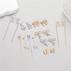 Elegant silver and gold tassel pearl bow earrings with sparkling zircon for women