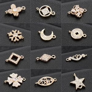 Connettori per Gioielli in Rame Placcato Oro 14K con Strass per Fai da Te Orecchini Collana Bracciale Produzione Fiocco di Neve Luna Stella Fiore Forma Collegamenti