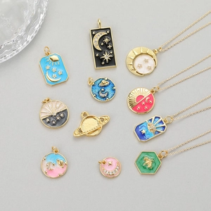 Star and moon zircon charms in 14K gold plated enamel for DIY jewelry making