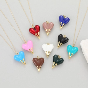 Minimalist heart pendant necklace in colorful enamel finishes with gold drip detail