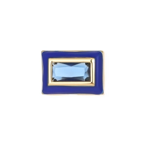Elegant 14k gold plated rectangular pendant with blue enamel and sparkling zircon inlay