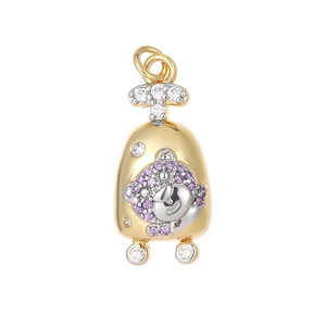 Mini gold-plated suitcase pendant charm with purple zircon bear and crystal details