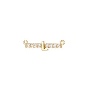 Gold letter L pendant with sparkling cubic zirconia and double loops for jewelry making