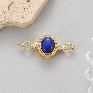 14K vergulde dubbele lus blauwe agaat connector voor DIY sieraden en halskettingen