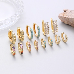 Minimalist 14K Gold Plated Copper Earrings With Colored Zirconia Elegant Geometric Hoop Earrings For Women Fashion Jewelry