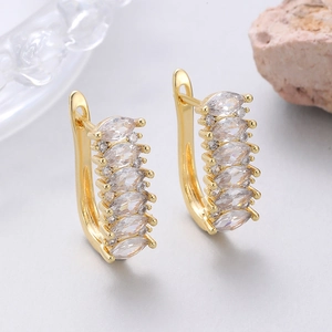Elegant 18K gold plated hoop earrings with marquise and round cut cubic zirconia