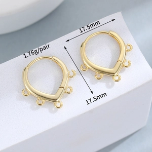 Detailed view of 17.5mm gold V-shaped leverback earring hooks with 5 holes for DIY jewelry