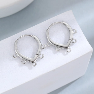 Polished V-shaped silver ear hooks with five hanging loops for DIY jewelry making
