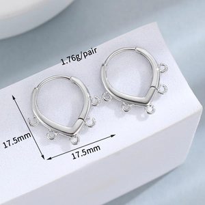 Detail of silver V-shaped earring findings with 5 loops for DIY jewelry, 17.5mm size