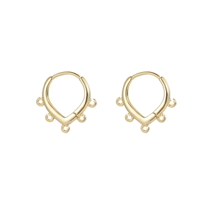 Minimalist gold V-shape earring hook findings with five hanging loops for DIY jewelry making