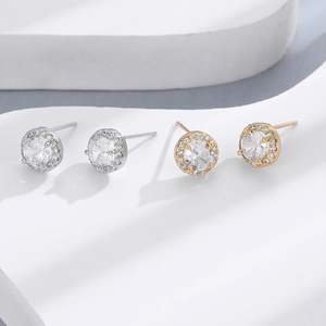 Minimalist Round Halo Zirconia Stud Earrings For Women With 925 Sterling Silver Earring Post Copper Base Simple Fashion Jewelry