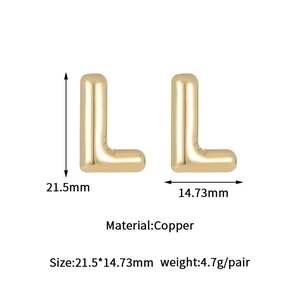 Detailed size specifications for the gold-plated 3D bubble letter L stud earrings