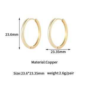 Detail of 14K gold plated hoop earrings showing dimensions of 23.6mm height and 23.35mm width