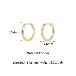 Detail showing 16.4x17.6mm dimensions and weight of gold plated hoop earrings