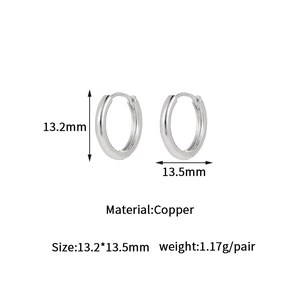 Detailed technical drawing of silver copper hoop earrings with 13.5mm diameter specs