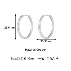 Detailed size chart of silver hoop earrings showing 23.6mm diameter and 2.6g weight