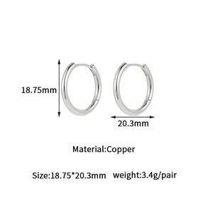 Detailed size parameters of minimalist 18.75mm by 20.3mm silver copper hoop earrings