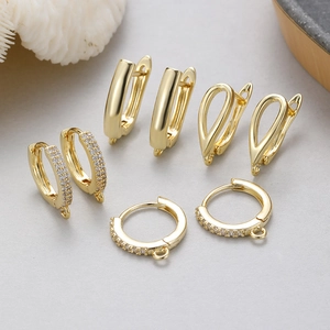14k gold plated hoop earrings set with zircon micro-pave for DIY jewelry making
