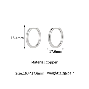 Detail showing dimensions of silver minimalist copper hoop earrings 16.4x17.6mm size