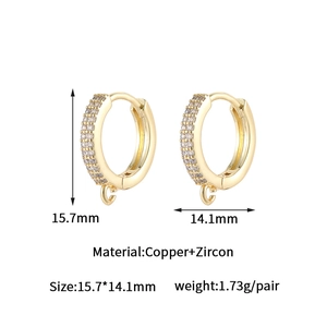 Technical dimensions of 14k gold plated copper huggie hoops with micro zircon and DIY loop