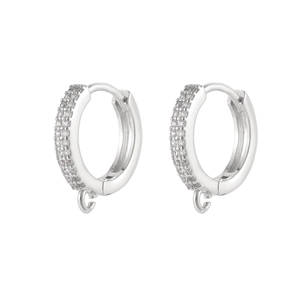 Polished silver earrings with cubic zirconia inlay and small hanging loop for DIY jewelry