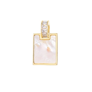 Elegant gold plated copper pendant with white mother of pearl and cubic zirconia stones