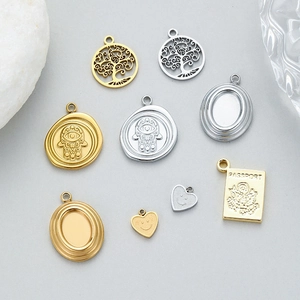 Stainless Steel 14K Gold Plated DIY Pendant Tree Of Life Evil Eye Hamsa Hand Passport Heart Smiley Face Jewelry Charm