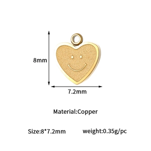Detailed specification of small 14K gold plated heart smiley pendant in copper 8x7.2mm