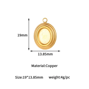 Detailed view of golden copper oval pendant base with 19x13.85mm dimensions for DIY jewelry
