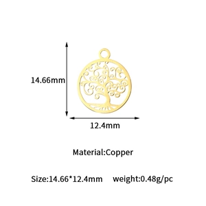 Detailed size and weight specs for the 14K gold-plated tree of life pendant charms