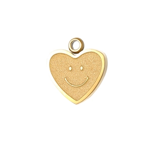 14K gold plated heart pendant with a minimalist smile pattern and shiny matte finish