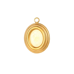 Polished oval gold pendant base with multi-layer step design for DIY jewelry making