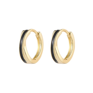 Boucles d'oreilles rétro plaquées or 14K avec émail noir et design ondulé