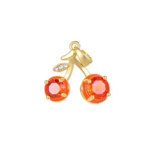 Pendente ciliegia dorato con pietre di zircone arancio e foglie brillanti incastonate