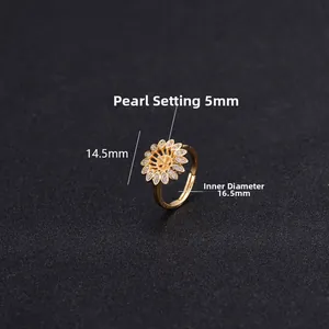 Détails de la bague tournesol avec support de perle 5mm et diamètre interne 16,5mm