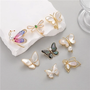 Broche Vintage Papillon Libellule en Cuivre Plaqué Or Avec Nacre Zircon Bijoux Élégants pour Femmes