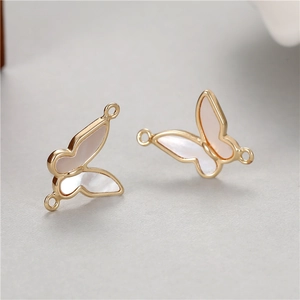 Gold-plated butterfly pendants with white mother-of-pearl inlay for DIY jewelry making