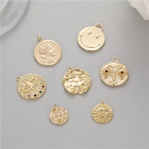 Pendentif en Cuivre Rétro Pièce Grecque Antique Visage Souriant Mauvais Œil Ange Soleil pour Collier Bracelet DIY Bijoux