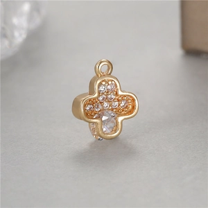 Detailed 14K gold plated cross pendant with brilliant zircon stones for DIY jewelry