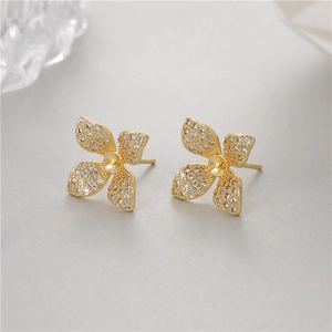 14K gold plated clover earrings with micro-p鑲 zicons and center bead setting mount