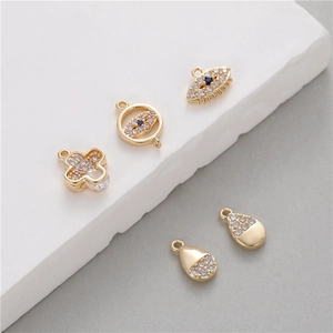 Minimalist Copper Zirconia Evil Eye Cross Water Drop Pendant DIY Jewelry Accessories 14K Gold Plated Charms For Necklace Bracelet Making Women