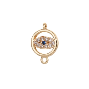 14K gold Turkish evil eye charm pendant with white and blue zircons for DIY jewelry