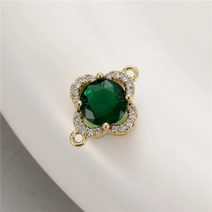Gold four-leaf clover pendant with green zircon and white crystals for DIY jewelry