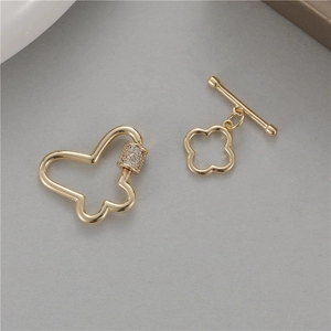 14K gold plated butterfly screw lock and clover toggle clasp for DIY jewelry making