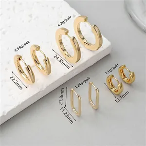 Multiple sizes of gold C-shape hoop earrings with specific weight and diameter details