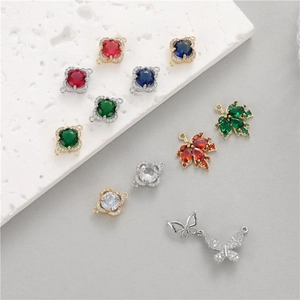 DIY Jewelry Making Pendants Maple Leaf Bow Knot Four-Leaf Clover Copper Inlaid Zircon Charms For Bracelet Necklace Accessory