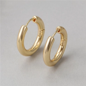 Minimalist 14K Gold Plated Copper Chunky Hoop Earrings Geometric Rectangle Round Huggie Earrings For Women Men Fashion Jewelry