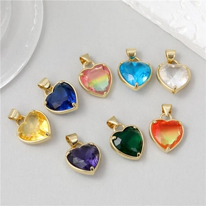 Pendentifs cœur en zircone colorée avec sertissage doré pour création de bijoux DIY