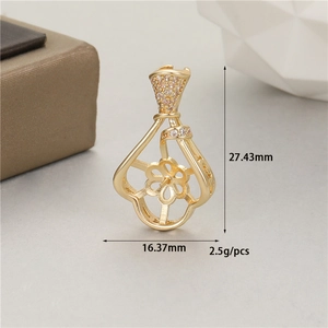 Detailed macro view showing the 27mm 14K gold plated rabbit pendant mount with zircon